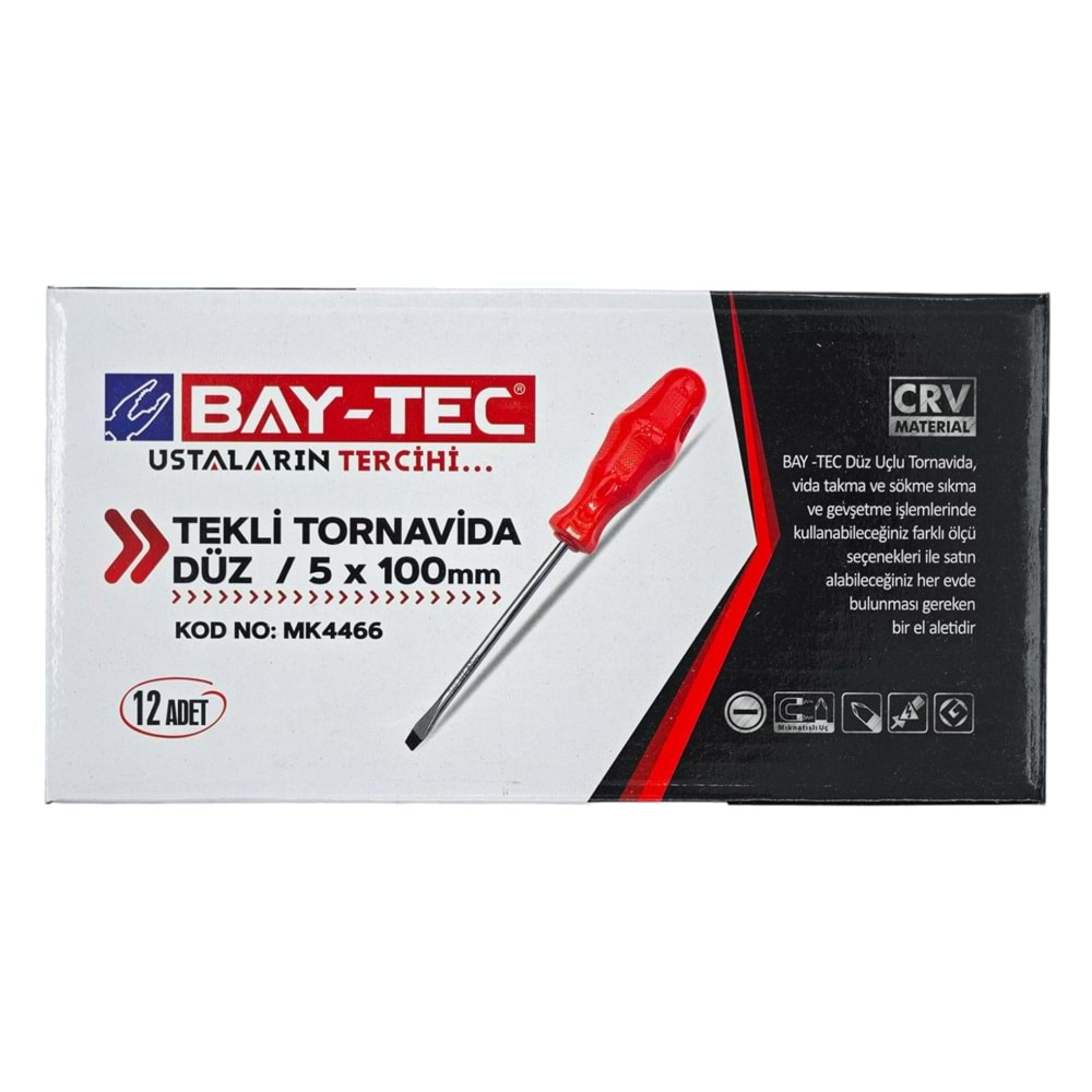 Mk4466 Bay-Tec Tekli Tornavida 5*100 (Düz)