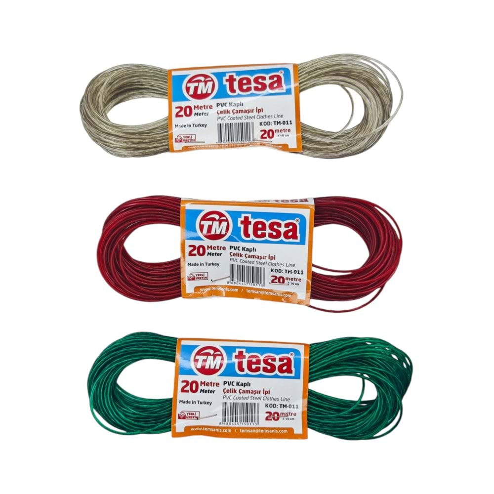 TM-011 Tesa Pvc Kaplı Çelik Çamaşir İpi 20m