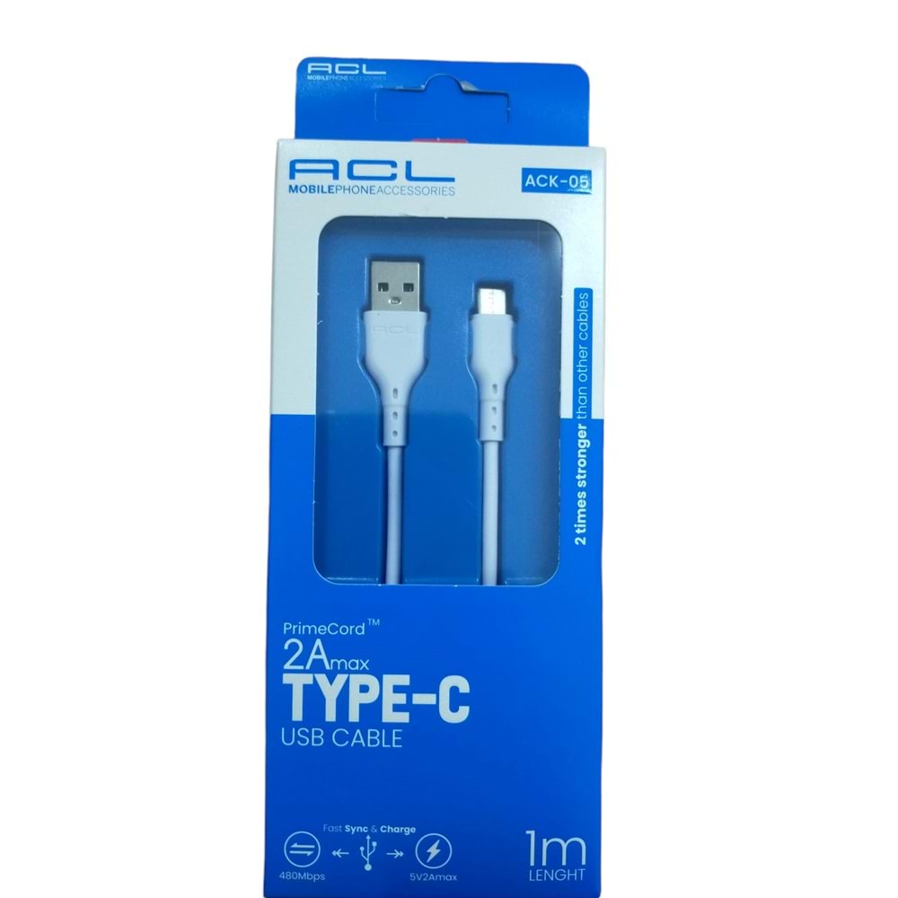 ACK-05 ACL USB ŞARJ+DATA KABLOSU 2A - Type-C