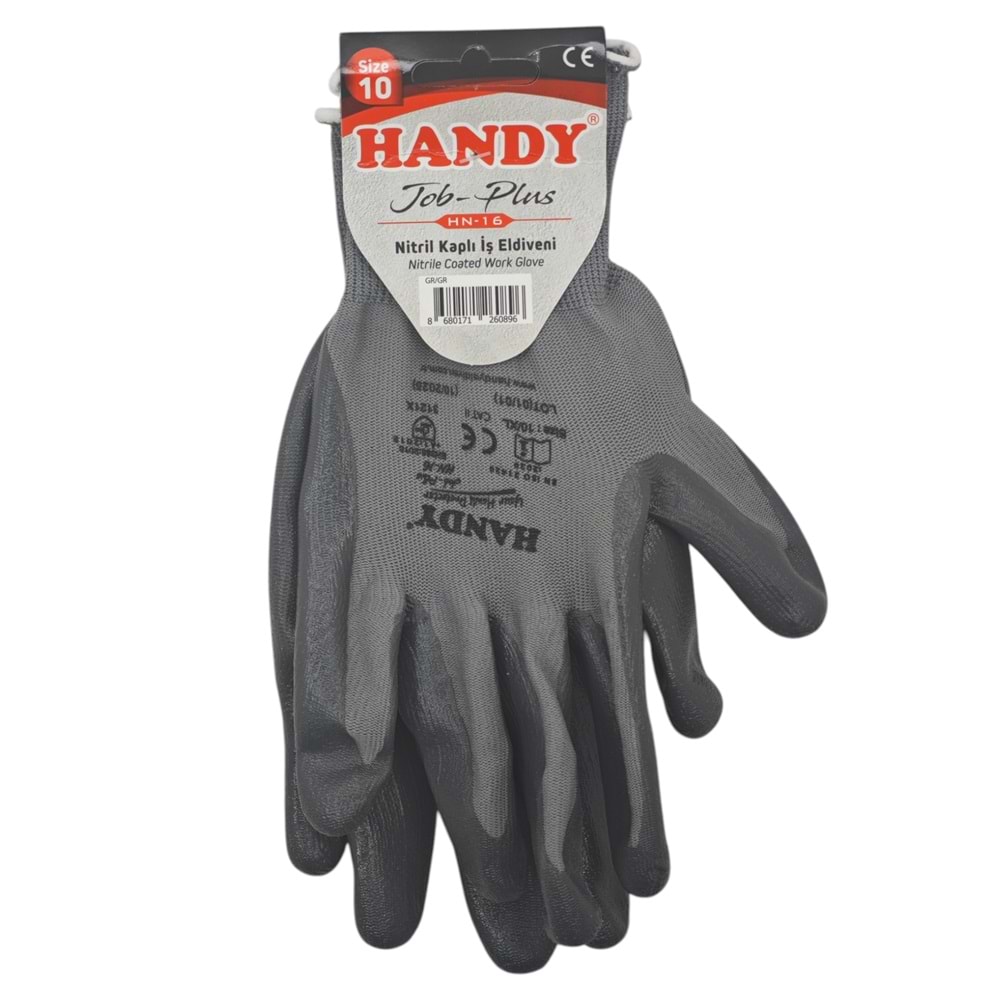 Hn-16 Handy Nitril İş Eldiveni 10 -Gri/Gri