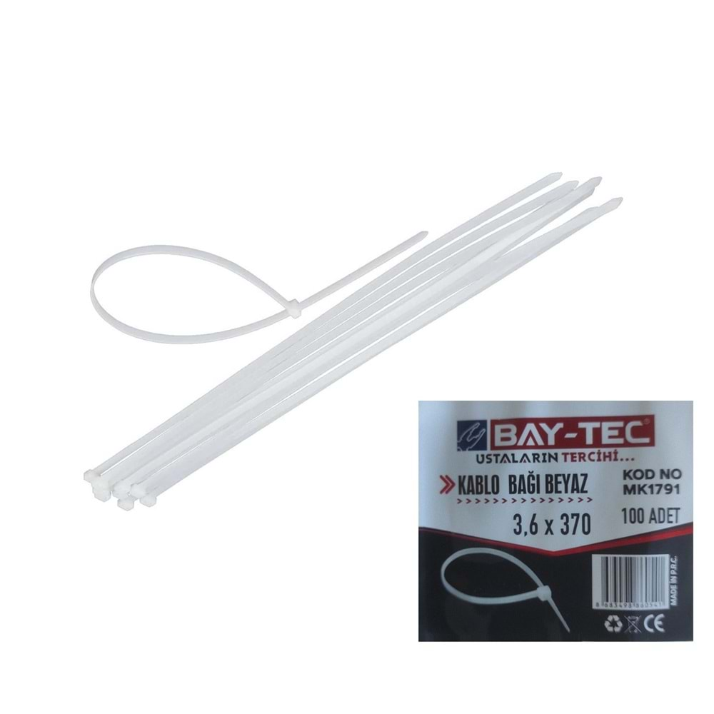 Mk1791 Bay-Tec Kablo Bağı 3.6*370Mm - Beyaz