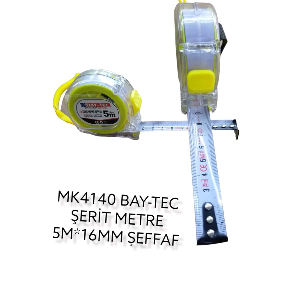 MK4140 BAY-TEC ŞERİT METRE 5m*16mm - Şeffaf