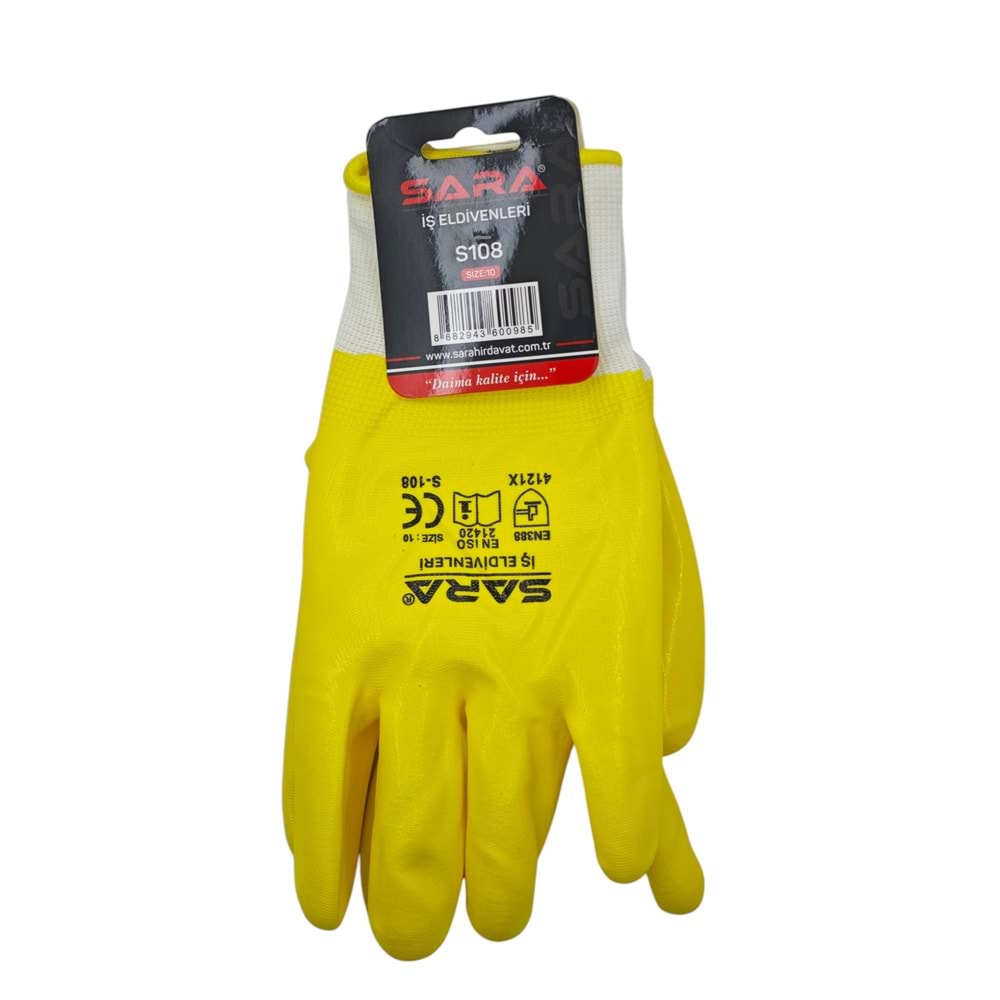 S108 Sara Full Sarı Nitril İş Eldiveni 10