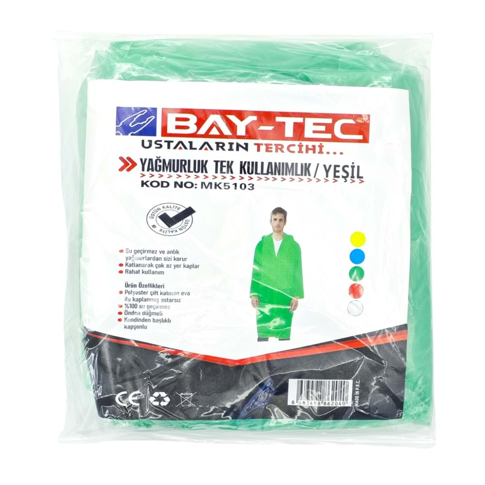 Mk5103 Bay-Tec Tek Kullanımlık Yağmurluk - Yeşil