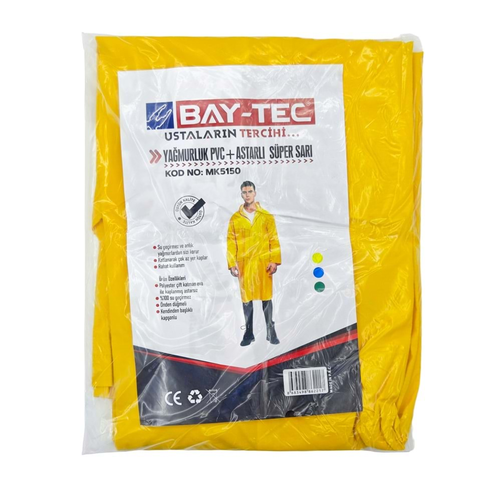 Mk5150 Bay-Tec Pvc+Astarlı Süper Yağmurluk - Sarı