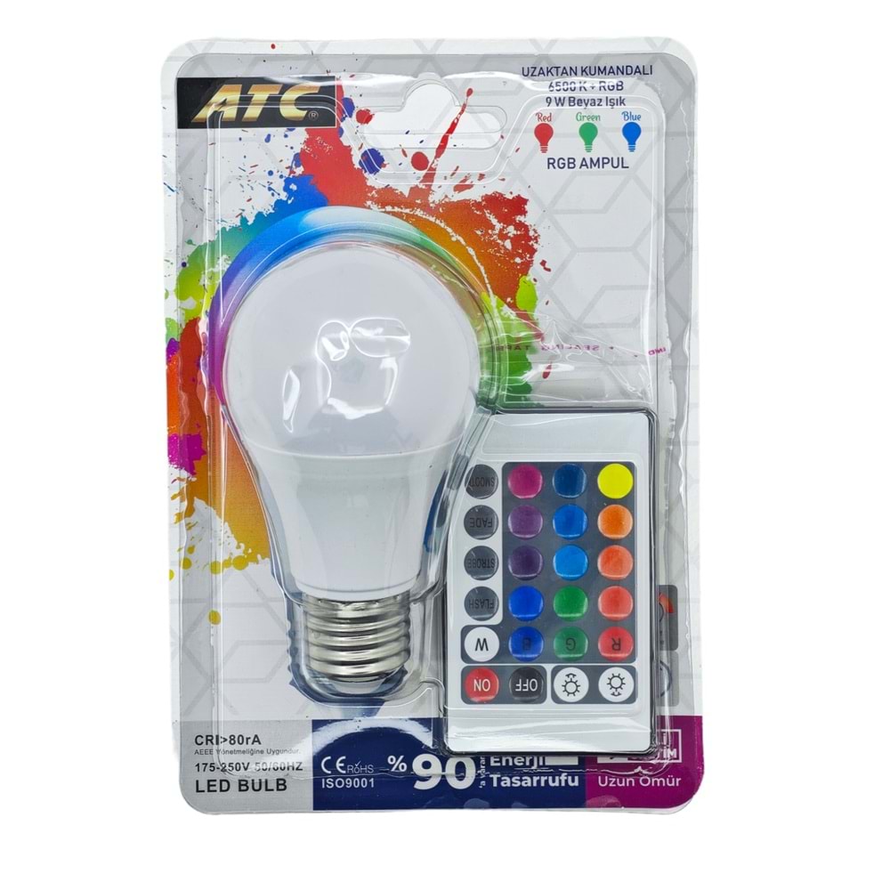 4576 ATC E27-9W KUMANDALI RGB LED ALPUL
