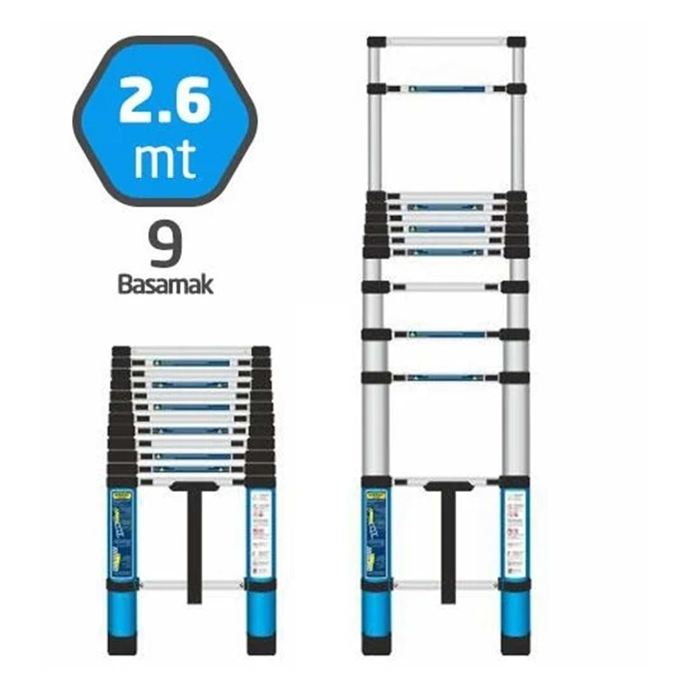 504320 Master Teleskopik Merdiven 260cm - 9 Basamak