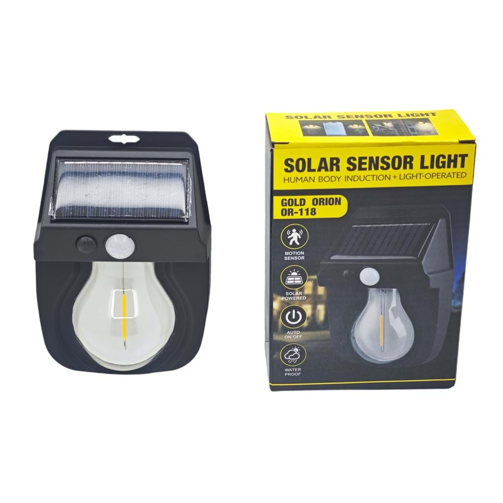 OR-118 Gold Orion Solar Şarjlı Duvar Aplik - Hareket Sensörlü