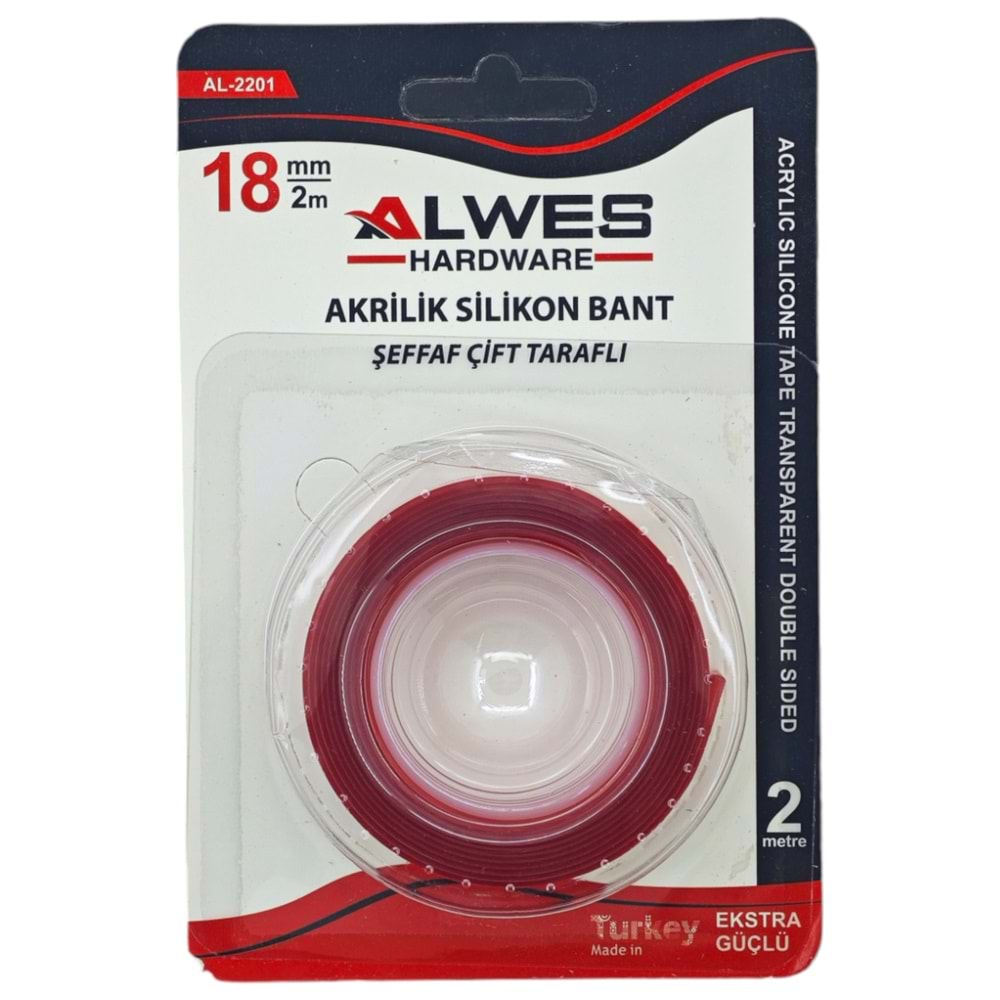 AL-2201 Alwes Çift Taraflı Akrilik Silikon Bant 18mm*2m