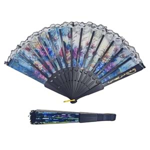 04236 Renkli Dantel Desenli Plastik Yelpaze