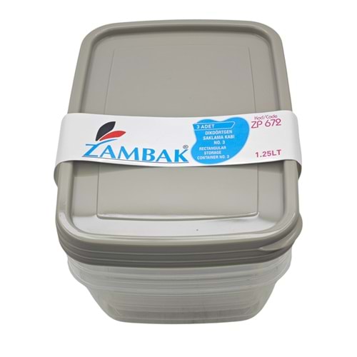 ZP672 Zambak Plastik Dikdörtgen Saklama Kabı 3lü 1.25lt