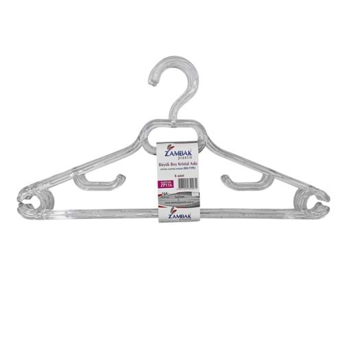 ZP216 Zambak Plastik Büyük Boy Kırıstal Elbise Askısı 6lı