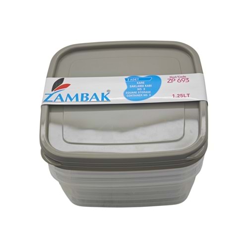 ZP693 Zambak Plastik Kare Saklama Kabı 3lü 1.25lt