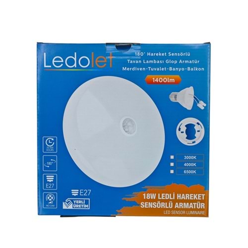 Ledolet Hareket Sensörlü Tavan Lambası Glop Armatür - E27-Spot-Sabit