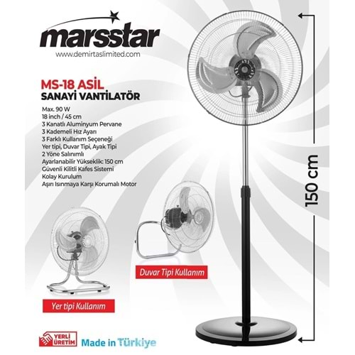 MS-18 Marsstar Sanayi Vantilatör - 3 Farklı Kullanım