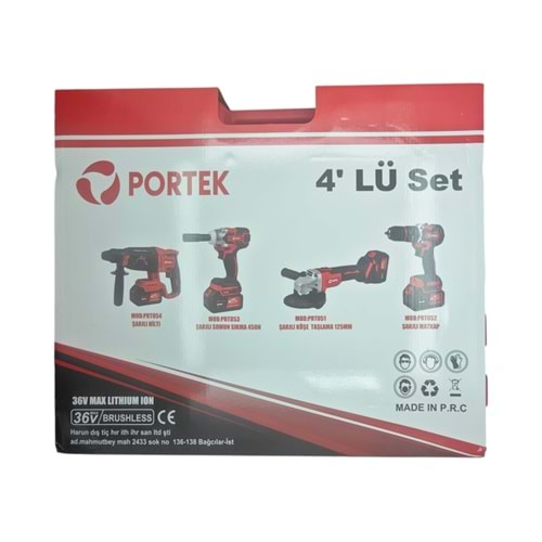 PRT4 Portek 36V 4lü Şarjlı Set - PRT051-PRT052-PRT053-PRT054