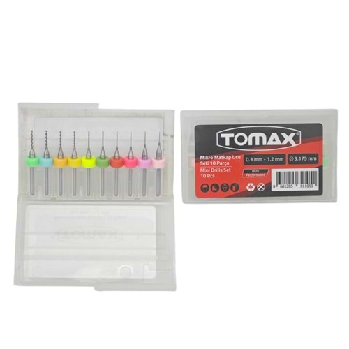 1105 Tomax 0.3-1.2mm Mikro Matkap Ucu Seti 10lu