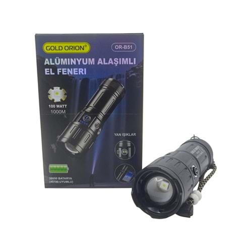 OR-B51 Gold Orion Alüminyum Alaşımlı Şarlı El Feneri