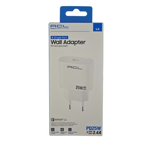L4 ACL PD 3.4A 25W USB-C Hızlı Şarj Aleti
