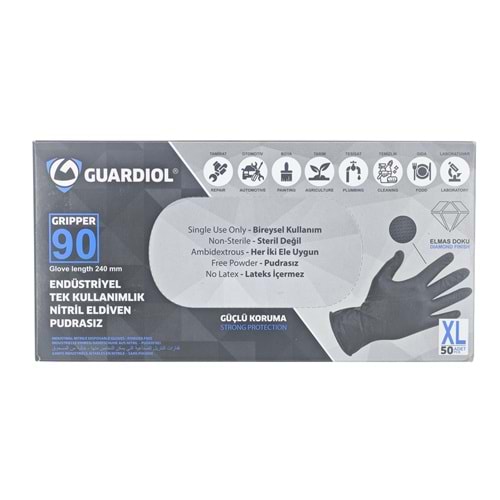 1014090 Guardiol Pudrasız Endüstriyel Nitril Eldiven (XL) - Siyah