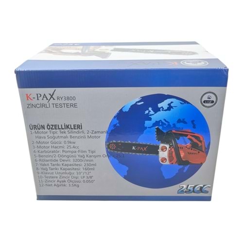 RY3800 K-Paz Benzinli Ağaç Kesme Motoru 1.2Hp 25cc