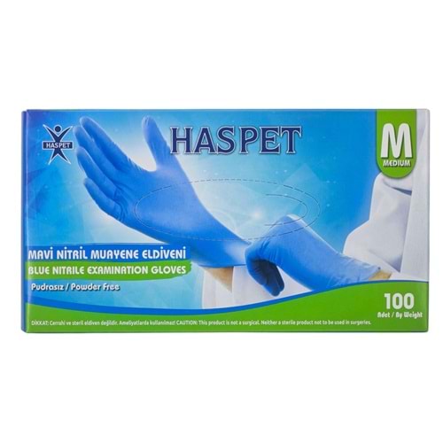 9958 Haspet Pudrasız Nitril Muayene Eldiveni (M) - Mavi