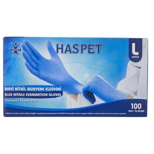 9959 Haspet Pudrasız Nitril Muayene Eldiveni (L) - Mavi