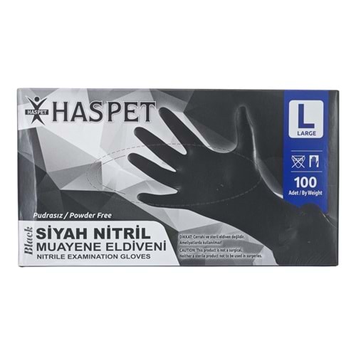 9972 Haspet Pudrasız Nitril Muayene Eldiveni (L) - Siyah