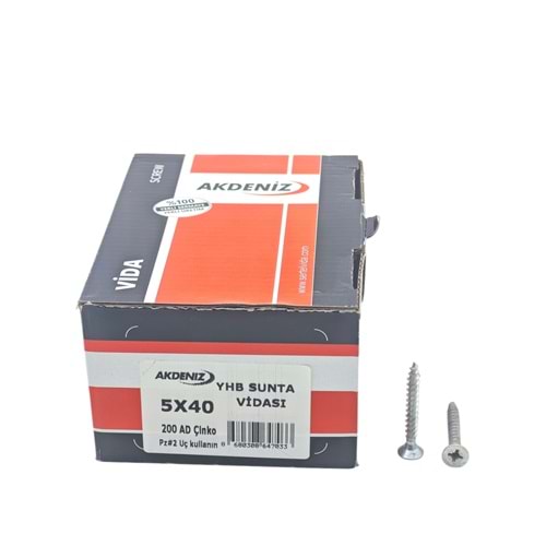 5040 Akdeniz YHB Sunta Vidası 5*40mm 200lü Çinko