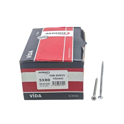 5080 Akdeniz YHB Sunta Vidası 5*80mm 200lü Çinko