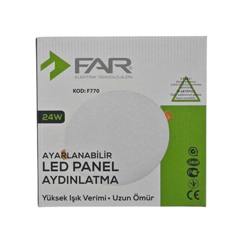 F770 Far 24W 6500K Led Panel - Ayarlanabilir