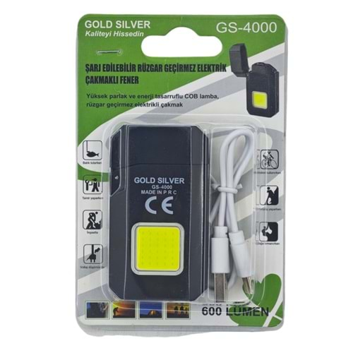 Gs-4000 Gold Sılver Şarjlı Çakmak & 600 Lümen COB Led fener