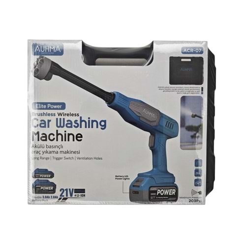 ACR-07 Auhma 21V Şarjlı Basınçlı Oto Yıkama Makinesi - Gri