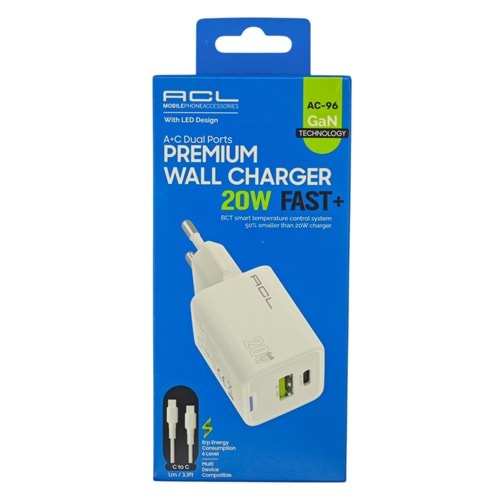 AC-96 ACL PD 20W 1*USB-A 1*USB-C Hızlı Şarj Aleti