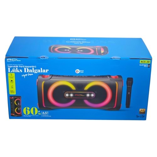 ACS-20 ACL Mikrofonlu Bluetootlu Şarjlı Müzik Kutusu 60W