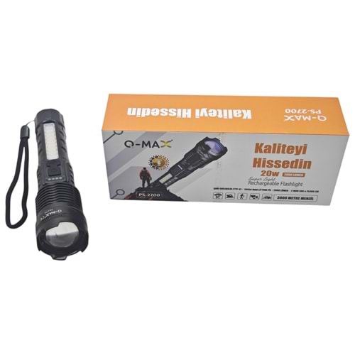 PS-2700 Q-Max 20W Led Şarjlı El Feneri 2000 Lümen