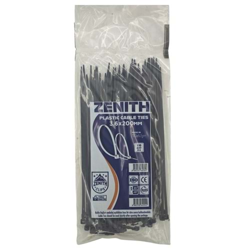 4034 Zenith Kablo Bağı - Plastik Kelepçe 3.6mm 200mm - Siyah