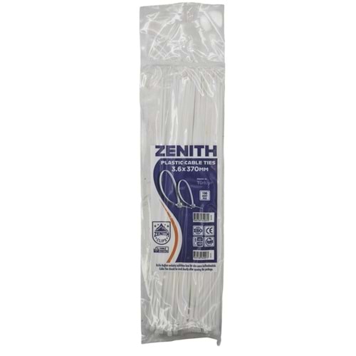 4007 Zenith Kablo Bağı - Plastik Kelepçe 3.6mm 370mm - Beyaz
