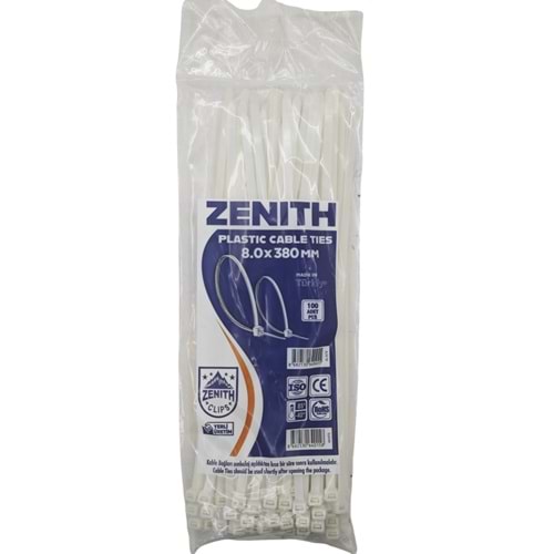 4015 Zenith Kablo Bağı - Plastik Kelepçe 8mm 380mm - Beyaz