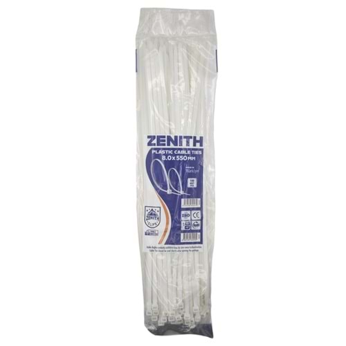 4017 Zenith Kablo Bağı - Plastik Kelepçe 8mm 550mm - Beyaz