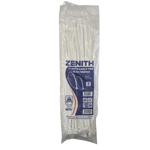 4016 Zenith Kablo Bağı - Plastik Kelepçe 8mm 450mm - Beyaz