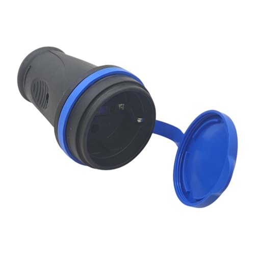 SL-F-207 Seldur Topraklı Kauçuk Dişi Fiş - Mavi Kapaklı - Siyah