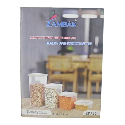 ZP755 Zambak Elegant Vakum Erzak Kabı Set 4lü