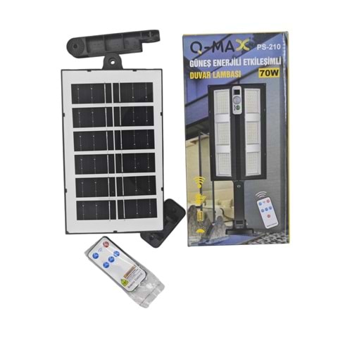 PS-210 Q-Max 70W Led Solar Şarjlı Duvar Lambası - Kumandalı