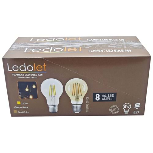 A60 Ledolet E27-4W Flament Led Bulb A60 Ampul 8li