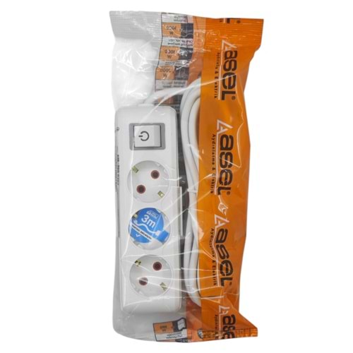 ASL-200 0207 Asel Ara Kablo Grup Priz 3lü 3m - Anahtarlı