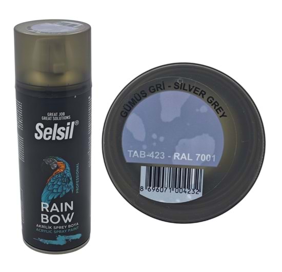 TAB-423 Selsil Raınbow Akrilik Sprey Boya 400ml - Gümüş Gri