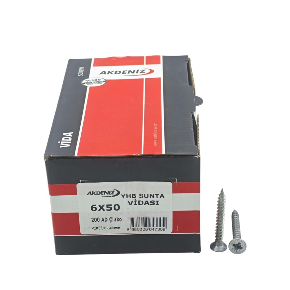 6050 Akdeniz 6*50mm YBH Çinko Sunta Vidası 200lü