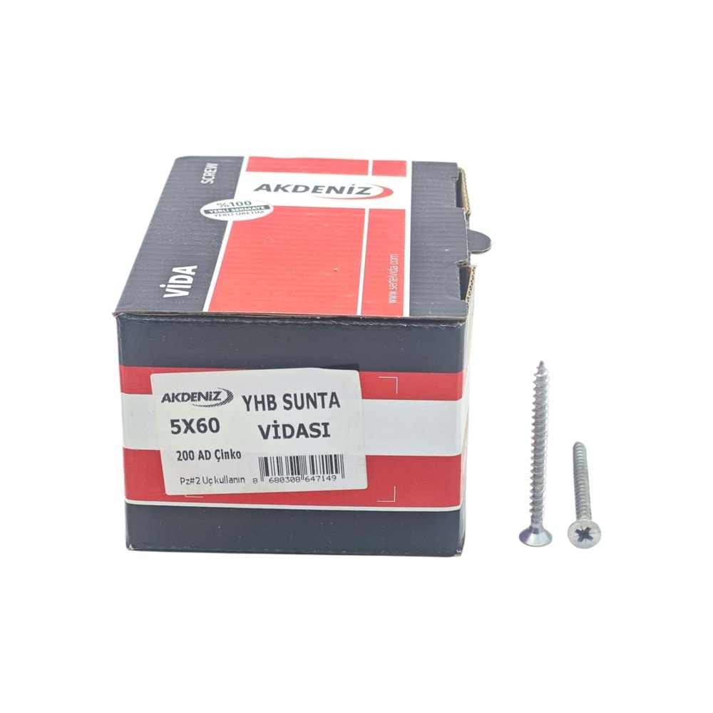 5060 Akdeniz YHB Sunta Vidası 5*60mm 200lü Çinko