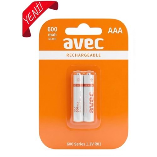 R03 Avec AAA Şarjlı İnce Pil 600mAh 2li